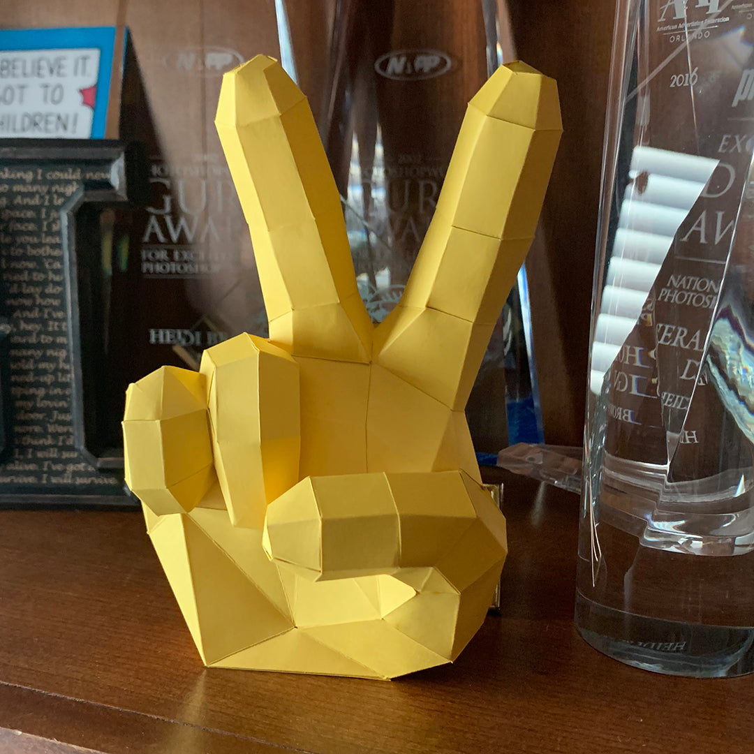 Emoji inspired Hand - Peace Sign - Victory - DIY Low Poly Paper Model Template, Paper Craft