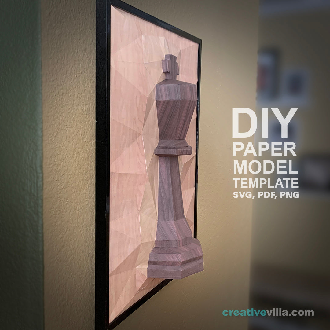 Chess King 3D Relief Wall Sculpture DIY Low Poly Paper Model Template, Paper Craft