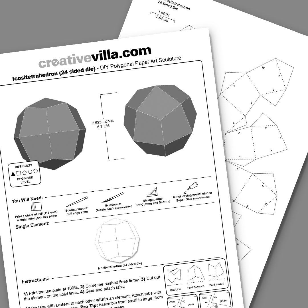 Icositetrahedron - 24 sided dice DIY Low Poly Paper Model Template, Paper Craft