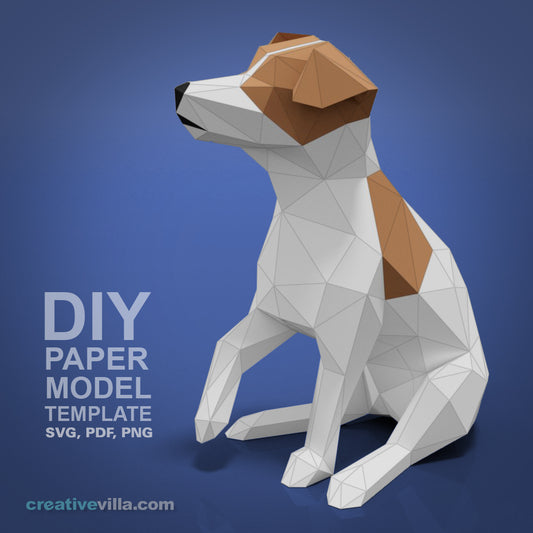 Jack Russell Terrier Dog - DIY Low Poly Paper Model Template, Paper Craft