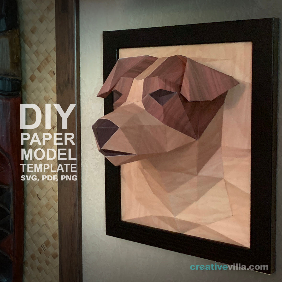 Jack Russel Dog 3D Portrait Wall Sculpture DIY Low Poly Paper Model Template, Paper Craft