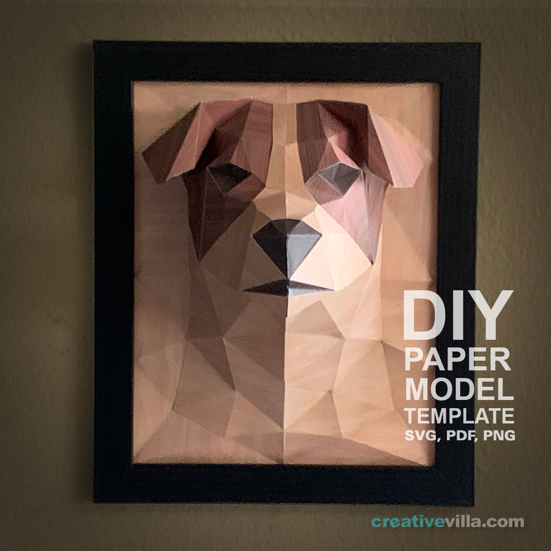 Jack Russel Dog 3D Portrait Wall Sculpture DIY Low Poly Paper Model Template, Paper Craft