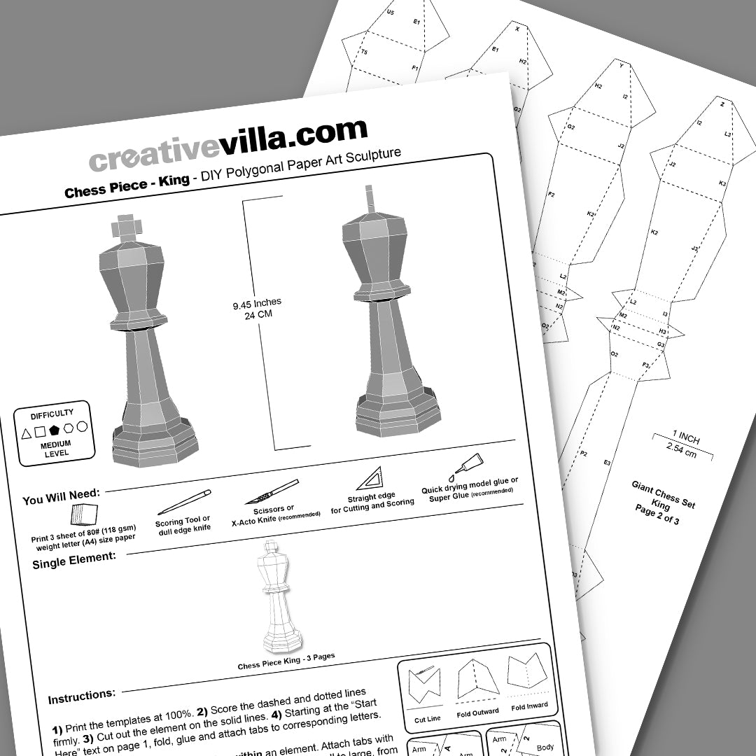 Giant Chess 6 Piece Collection DIY Low Poly Paper Model Template, Paper Craft