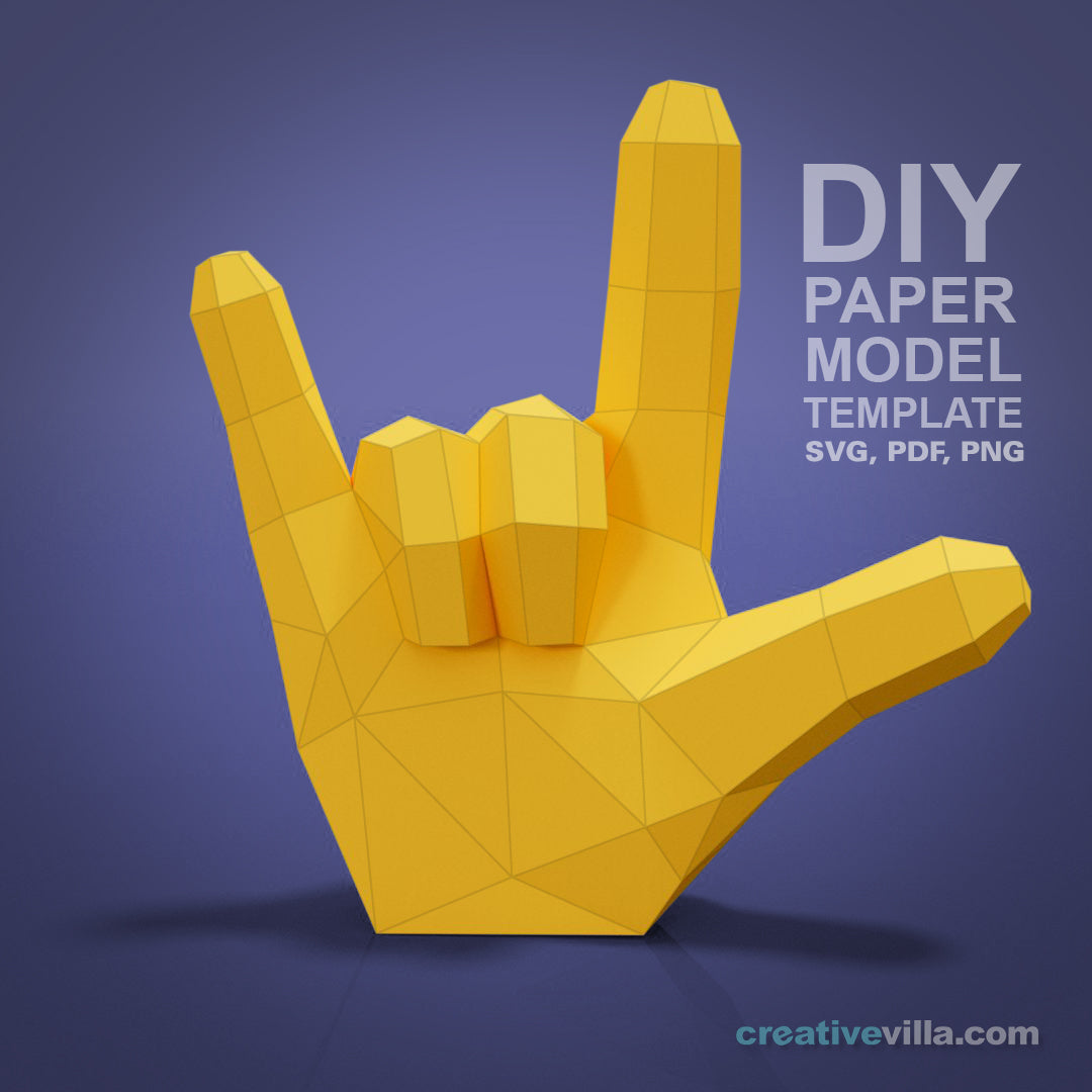 Emoji inspired Hand - Love Sign - DIY Low Poly Paper Model Template, Paper Craft