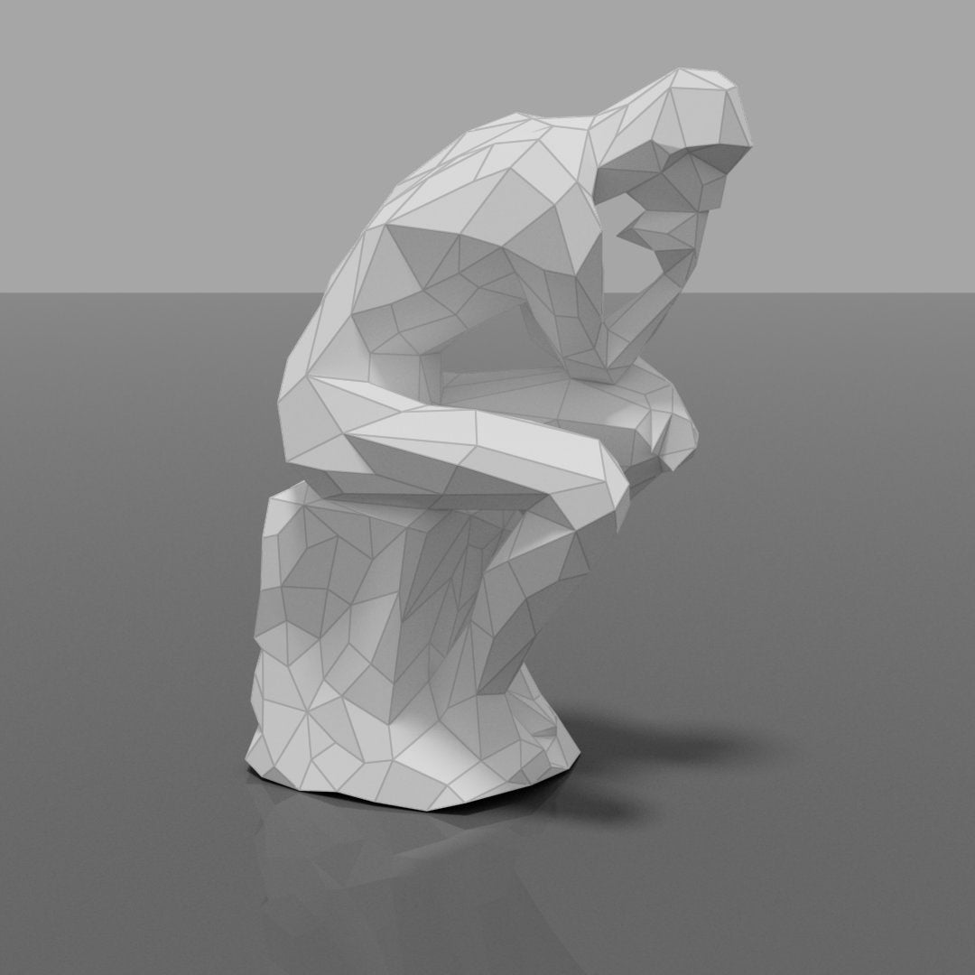 The Thinker DIY Low Poly Paper Model Template, Paper Craft