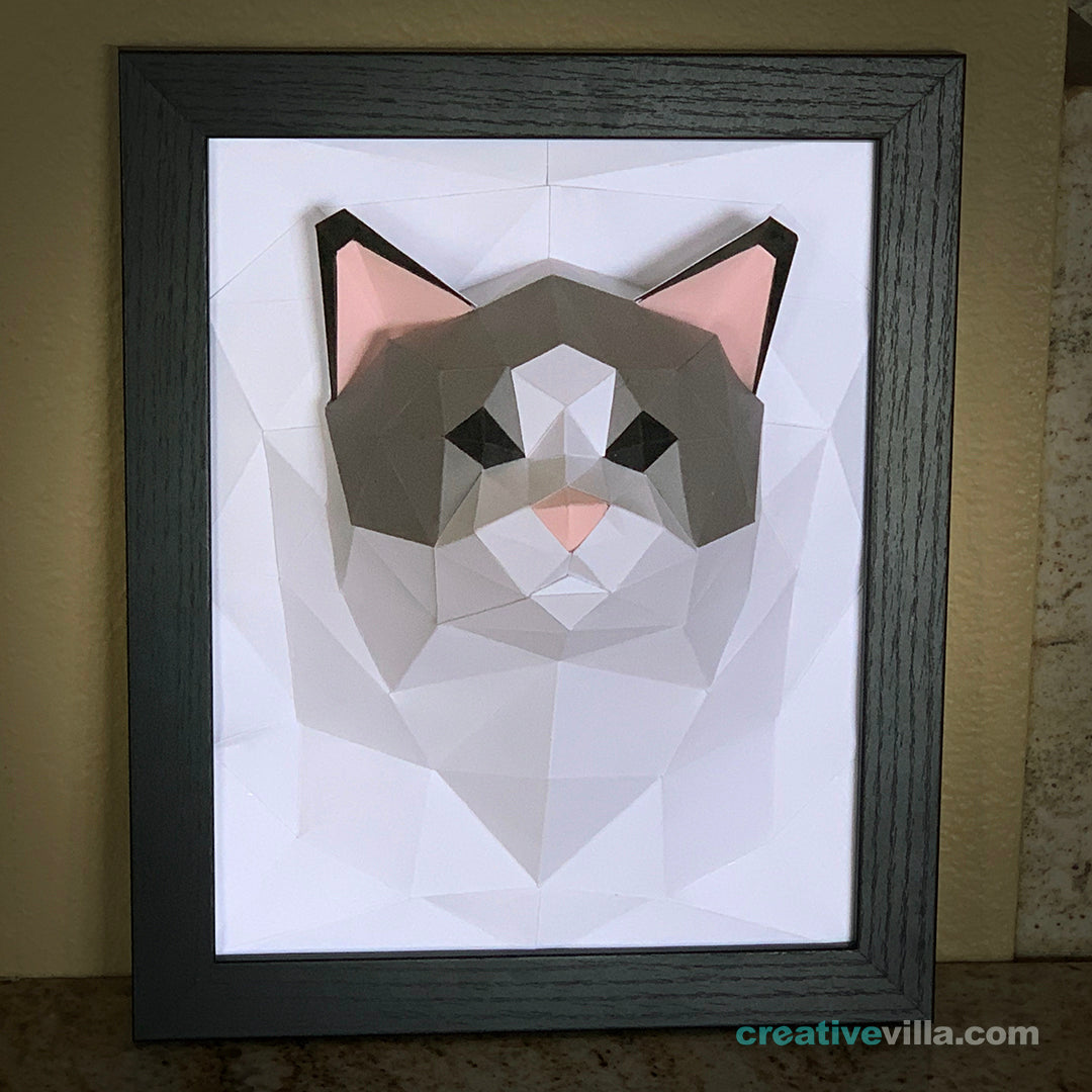 Ragdoll Cat 3D Portrait Wall Sculpture DIY Low Poly Paper Model Template, Paper Craft