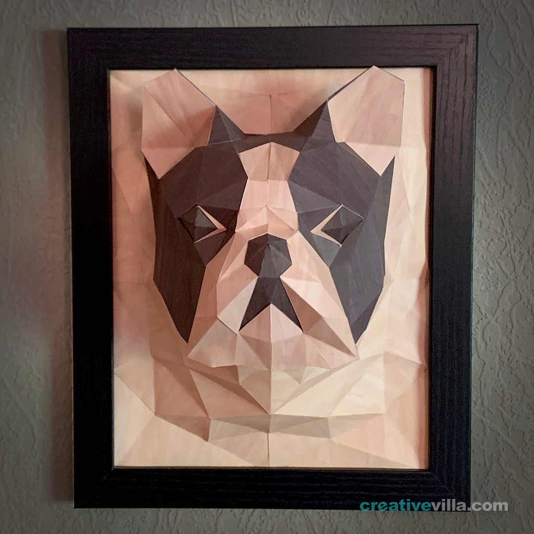 French BullDog 3D Portrait Wall Sculpture DIY Low Poly Paper Model Template, Paper Craft