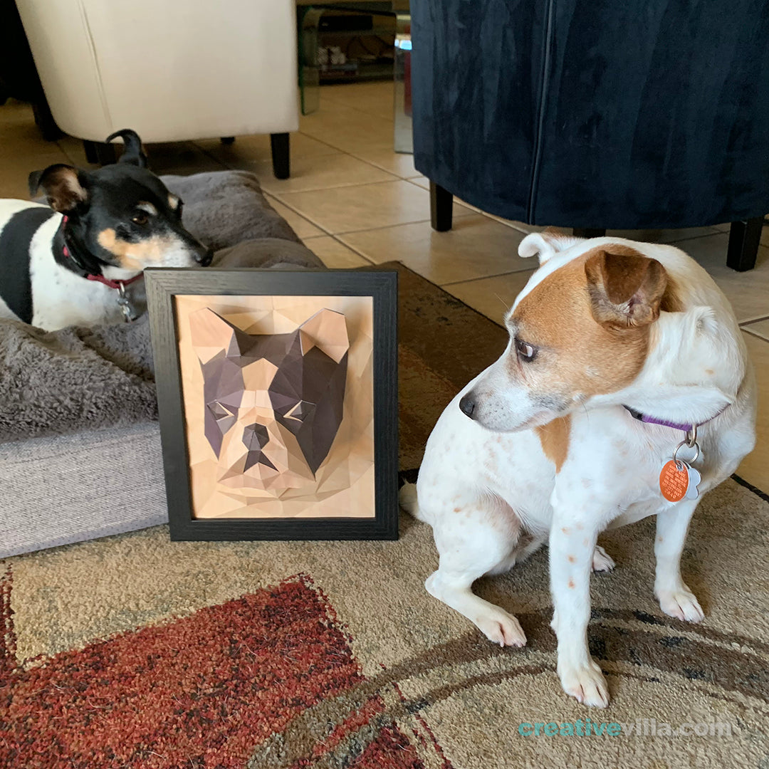 French BullDog 3D Portrait Wall Sculpture DIY Low Poly Paper Model Template, Paper Craft