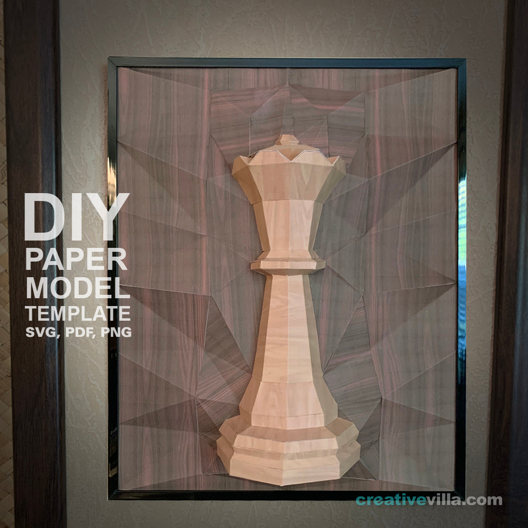 Chess Queen 3D Relief Wall Sculpture DIY Low Poly Paper Model Template, Paper Craft