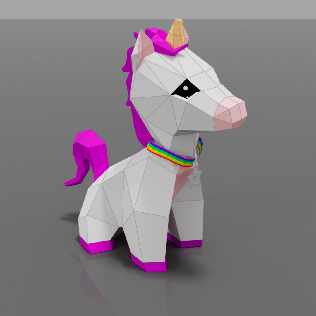 Villa Buddy - Unicorn - DIY Low Poly Paper Model Template, Paper Craft