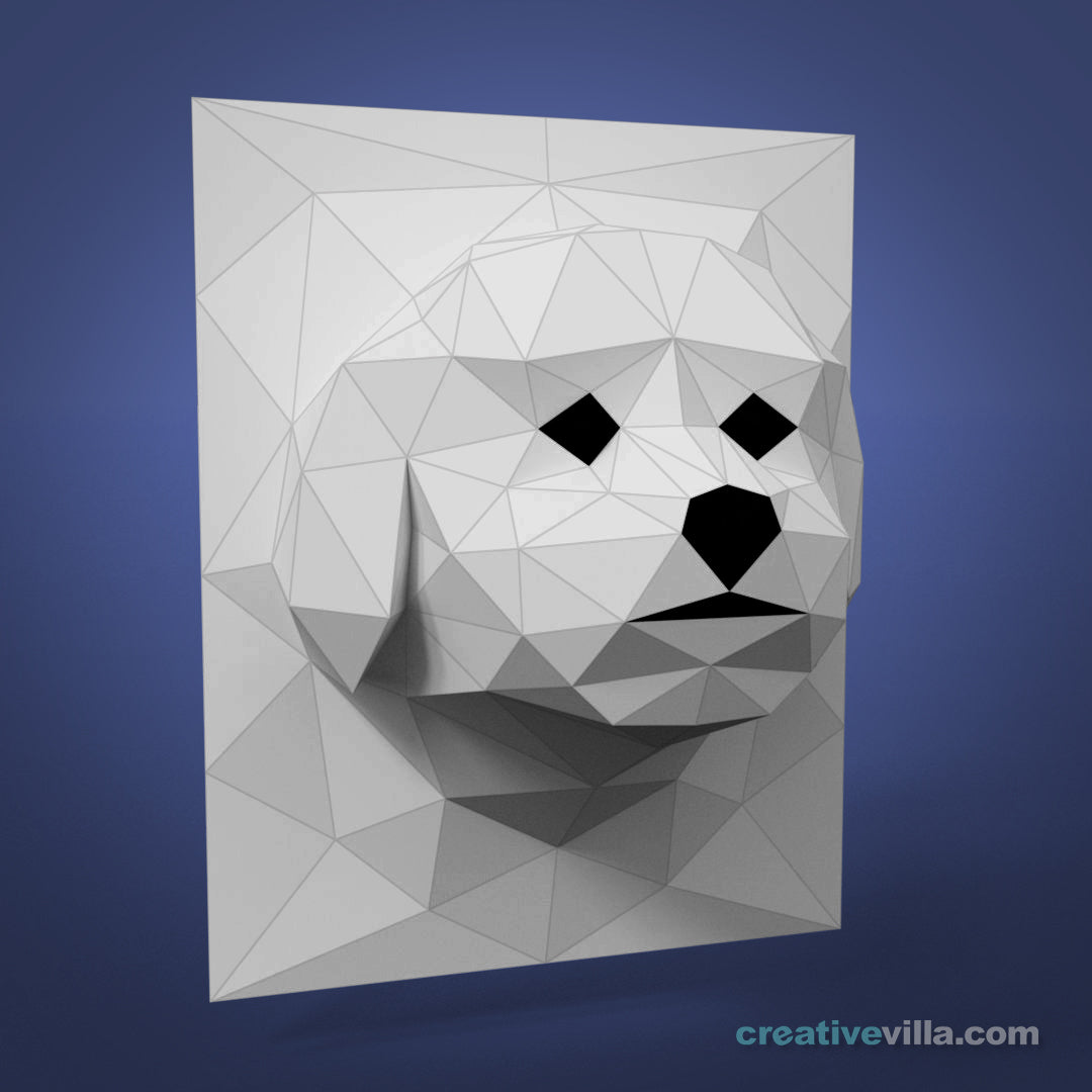 Bichon Frisé Dog 3D Portrait Wall Sculpture DIY Low Poly Paper Model Template, Paper Craft