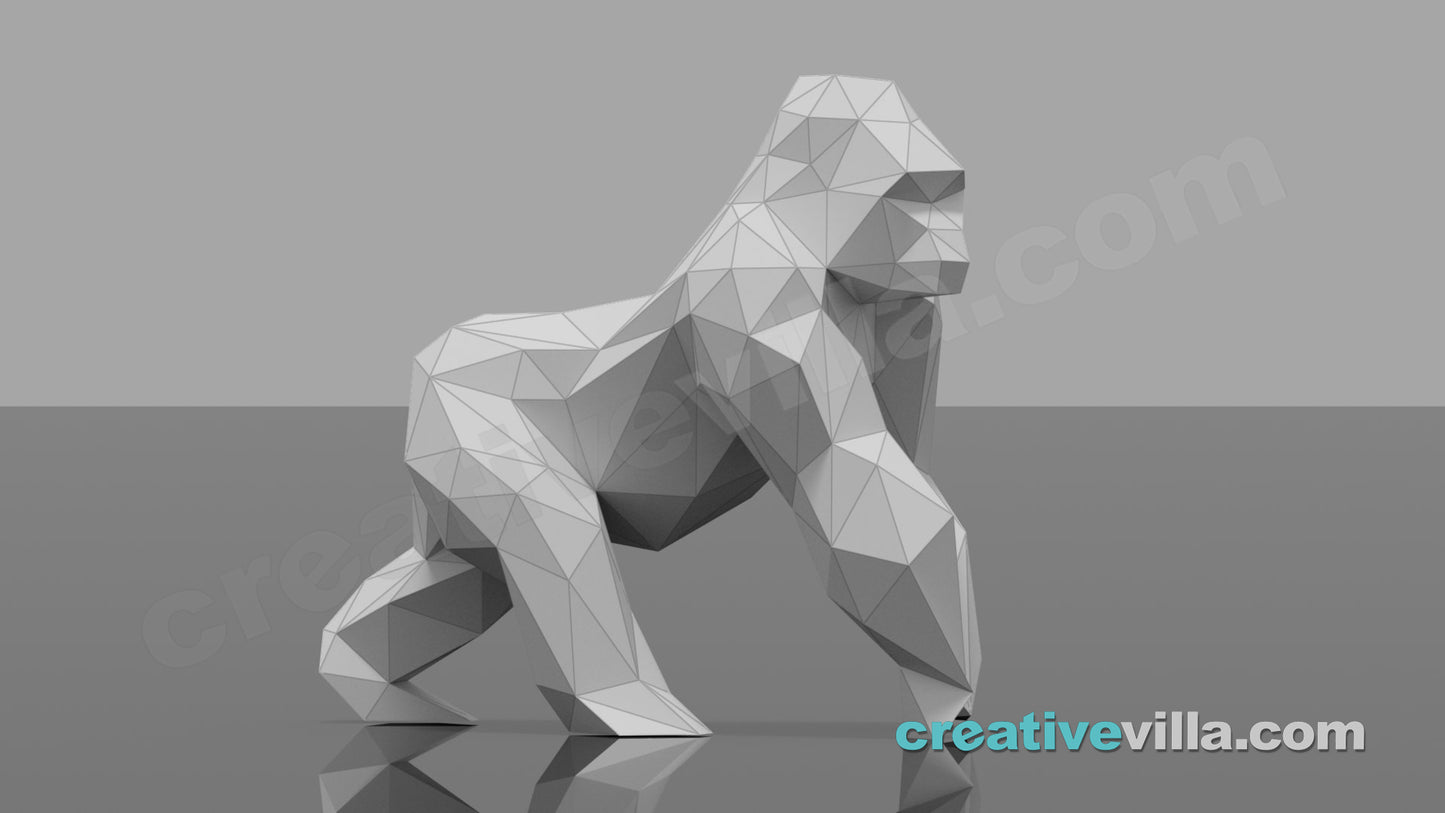 Gorilla Walking DIY Low Poly Paper Model Template, Paper Craft