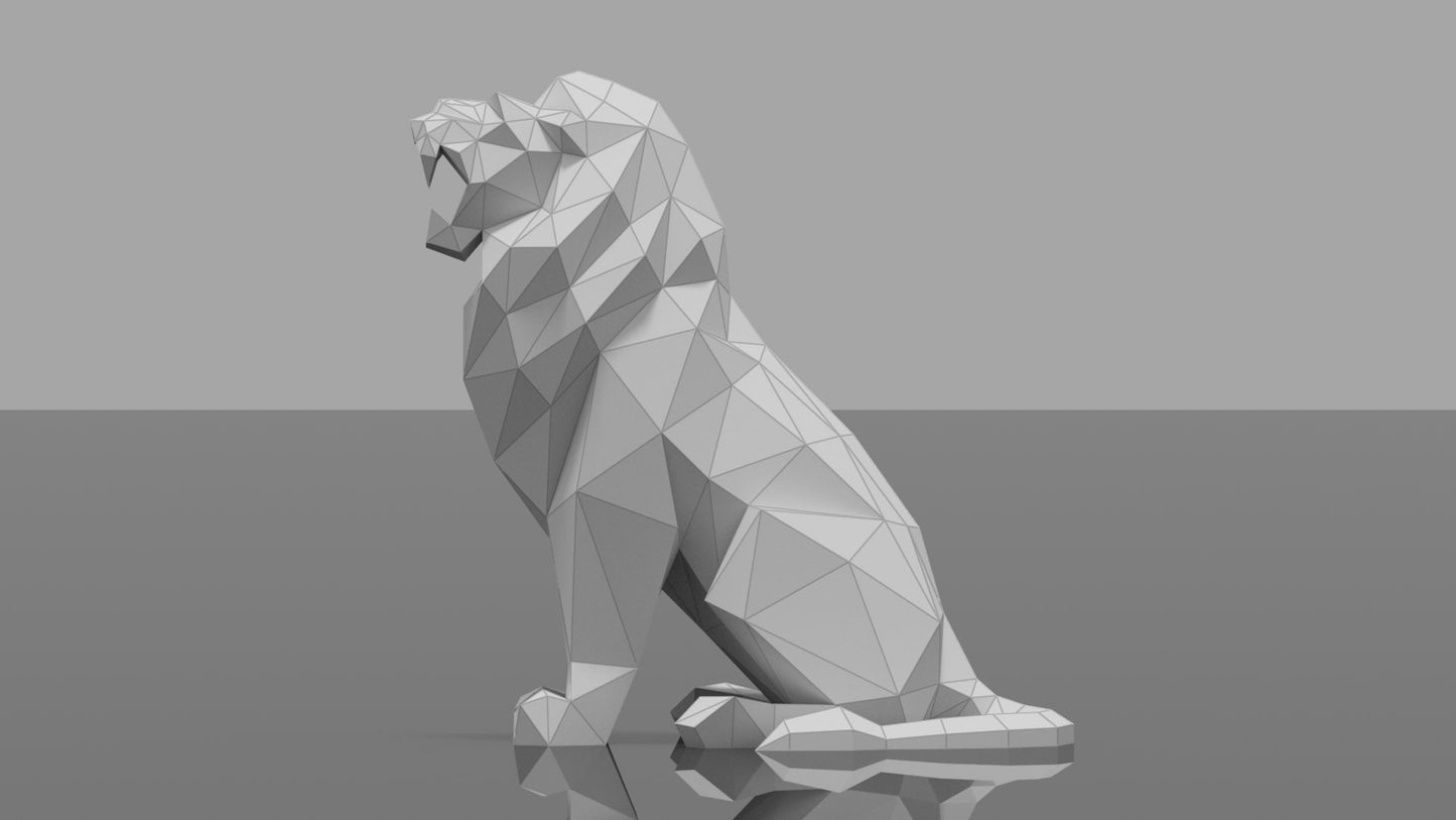 Lion Roaring DIY Low Poly Paper Model Template, Paper Craft