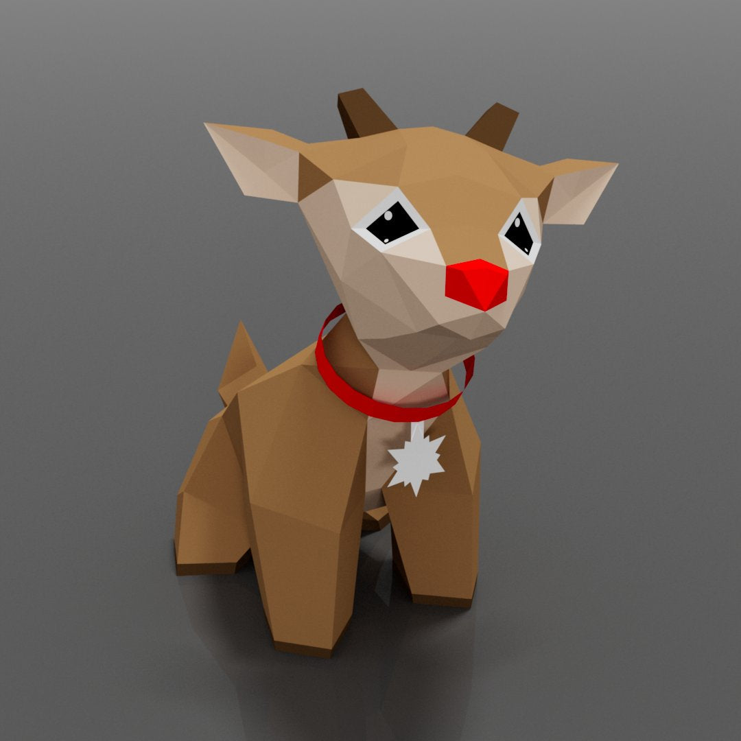 Villa Buddy - Rudy Reindeer - DIY Low Poly Paper Model Template, Paper Craft