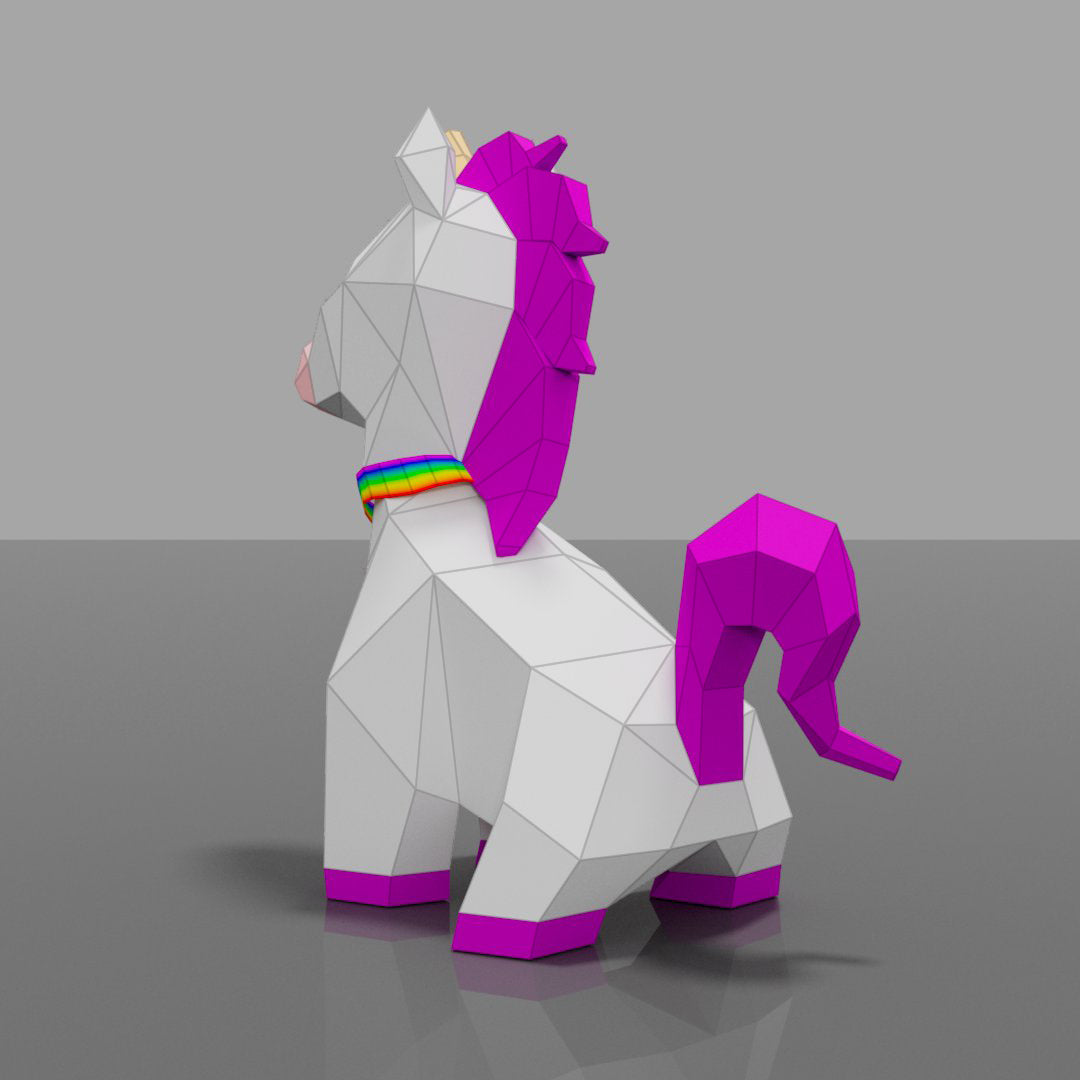 Villa Buddy - Unicorn - DIY Low Poly Paper Model Template, Paper Craft