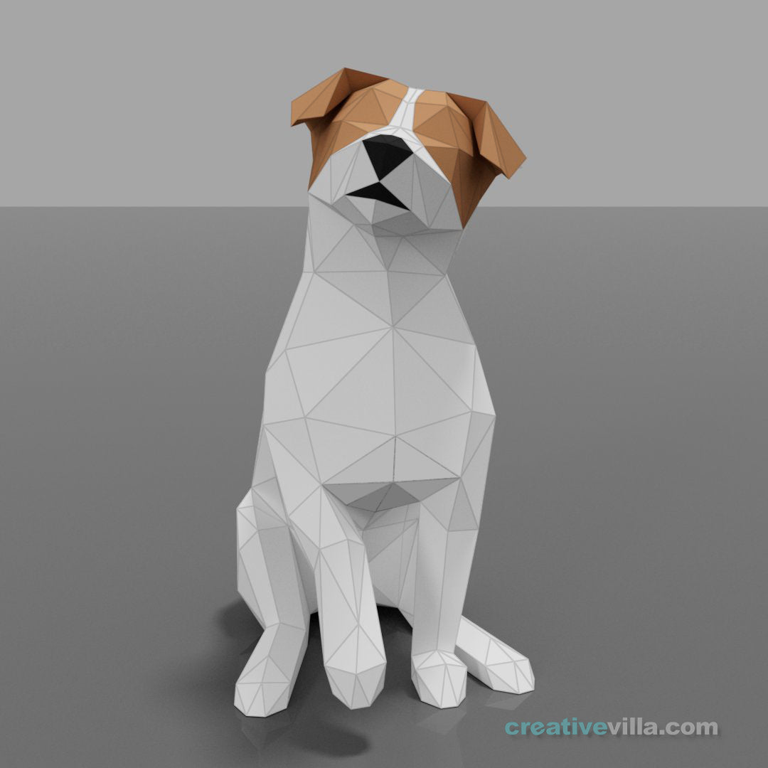 Jack Russell Terrier Dog - DIY Low Poly Paper Model Template, Paper Craft