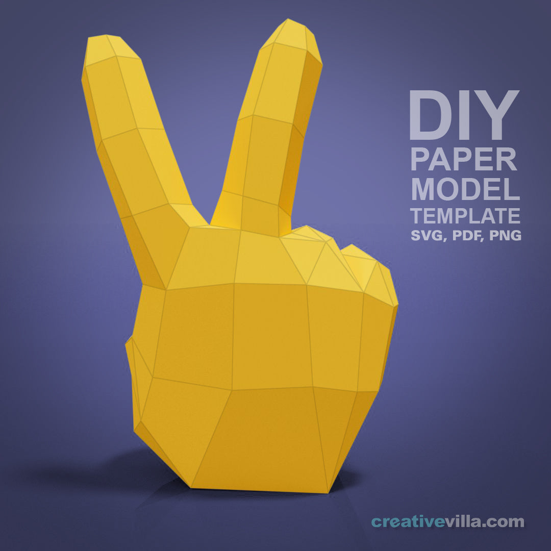 Emoji inspired Hand - Peace Sign - Victory - DIY Low Poly Paper Model Template, Paper Craft