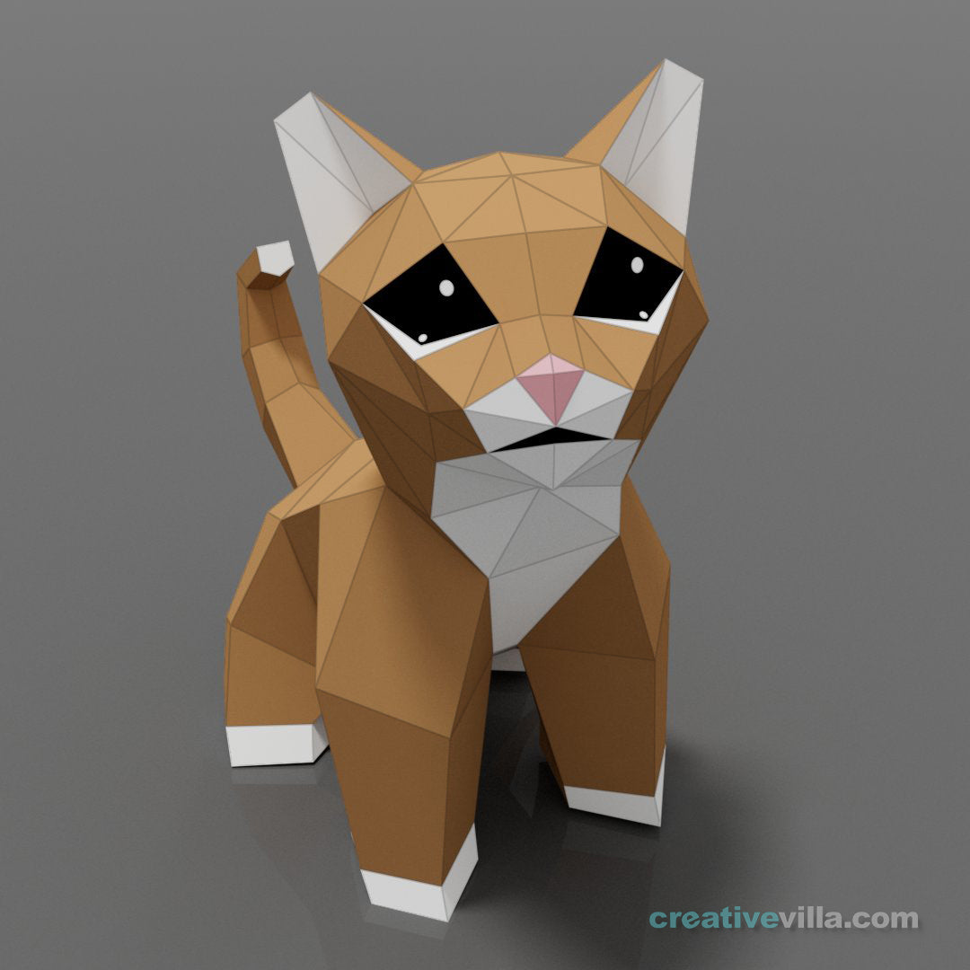 Villa Buddy - Kitten - DIY Low Poly Paper Model Template, Paper Craft