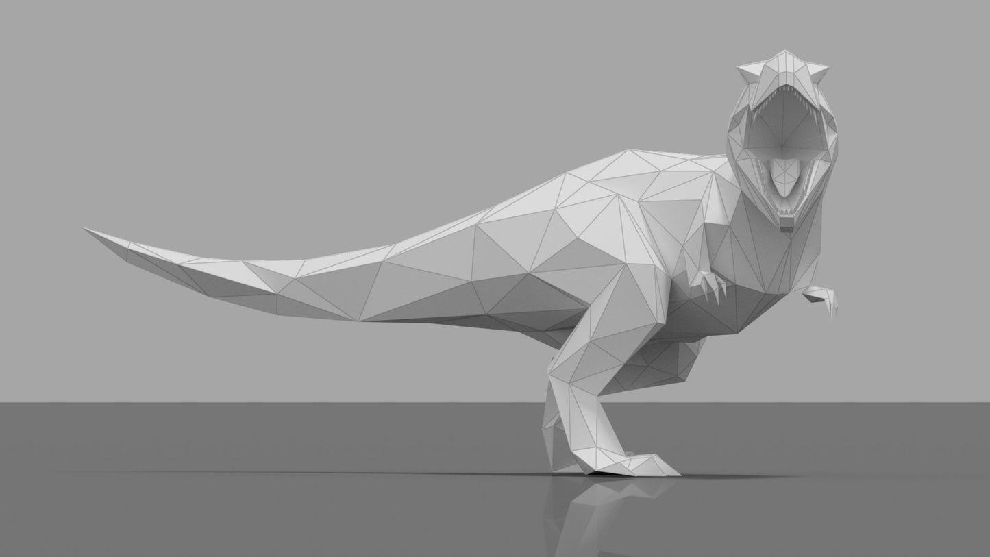 Roaring Trex Dinosaur DIY Low Poly Paper Model Template, Paper Craft, t-rex