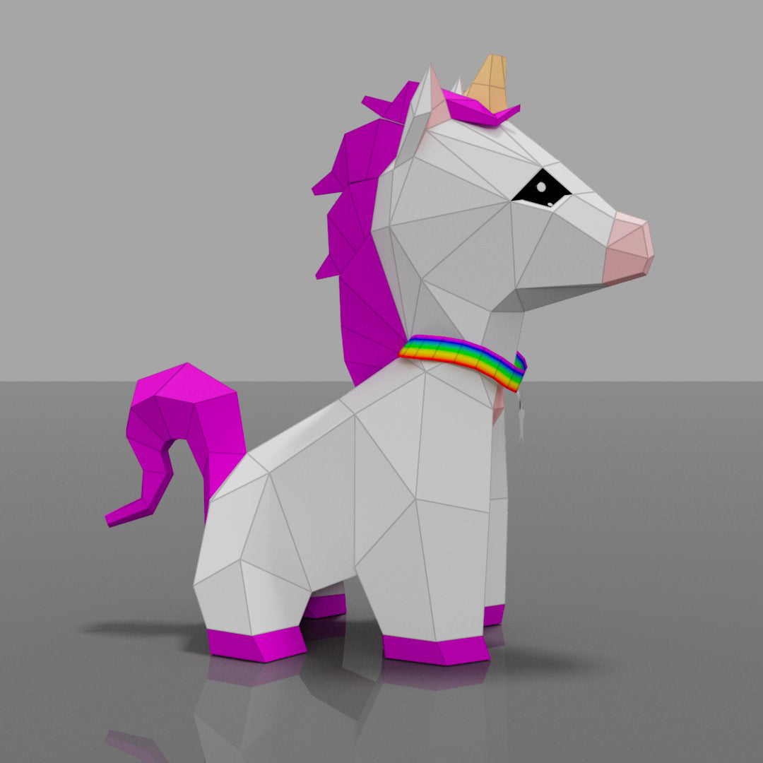 Villa Buddy - Unicorn - DIY Low Poly Paper Model Template, Paper Craft