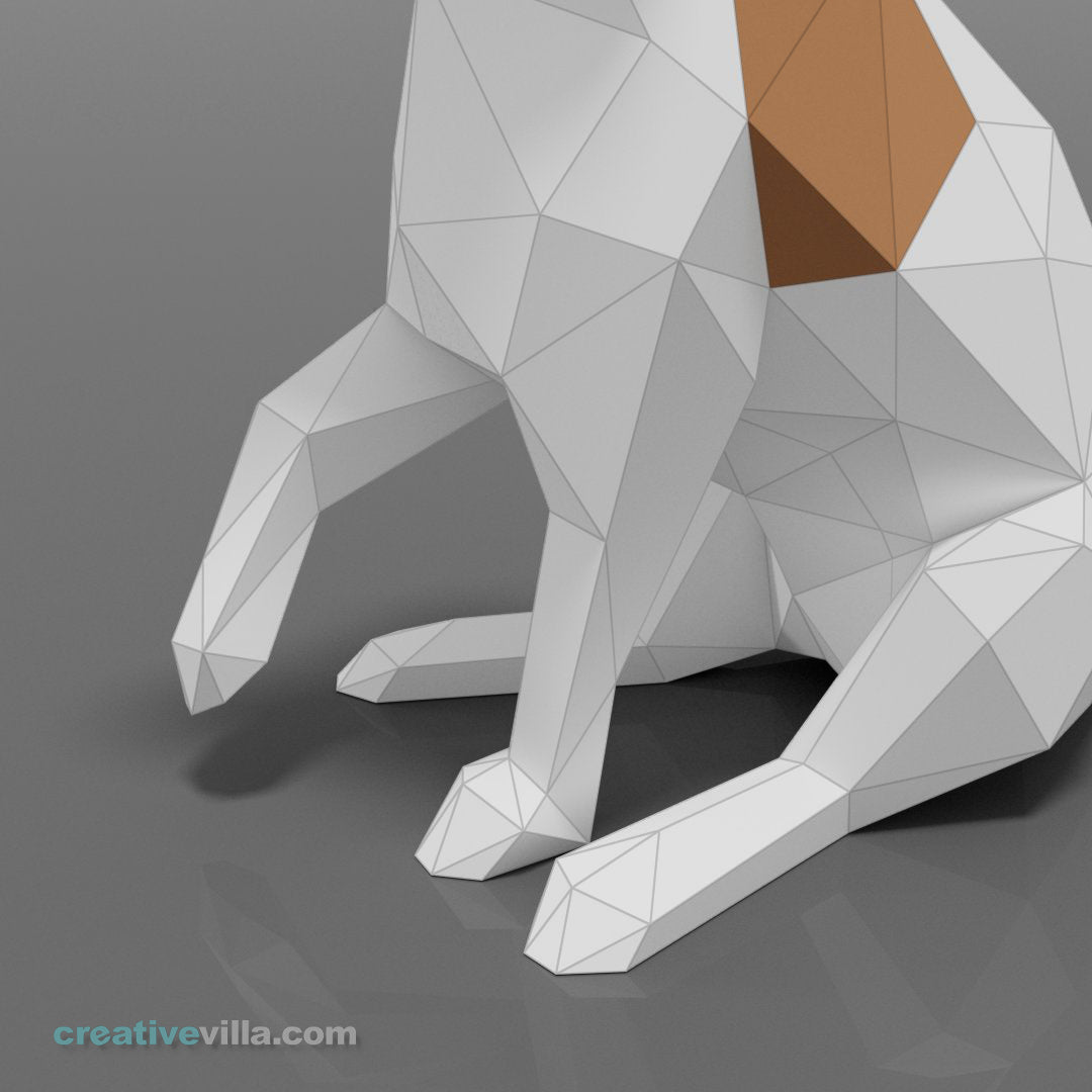 Jack Russell Terrier Dog - DIY Low Poly Paper Model Template, Paper Craft