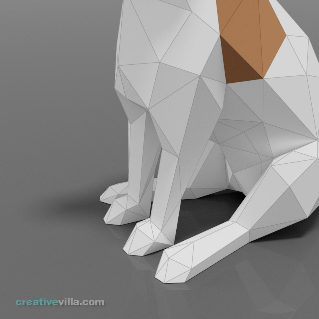 Jack Russell Terrier Dog - DIY Low Poly Paper Model Template, Paper Craft