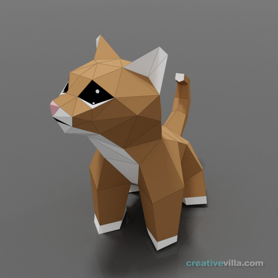 Villa Buddy - Kitten - DIY Low Poly Paper Model Template, Paper Craft