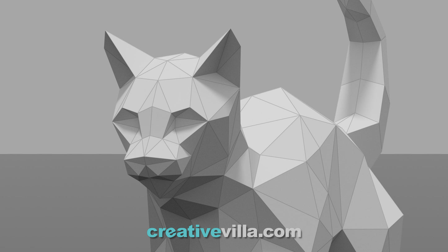 Walking Cat Model DIY Low Poly Paper Model Template, Paper Craft