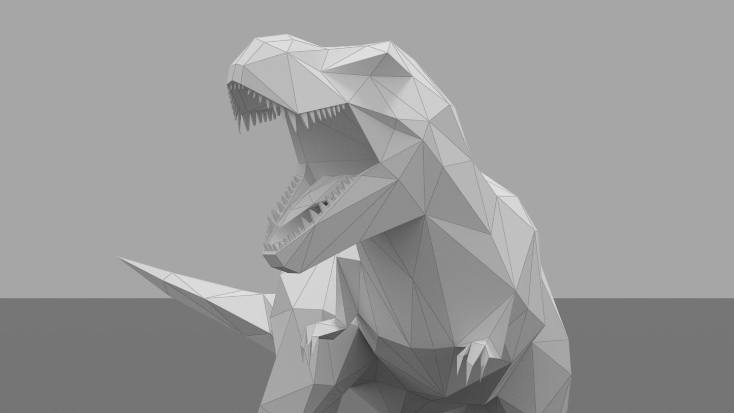 Roaring Trex Dinosaur DIY Low Poly Paper Model Template, Paper Craft, t-rex