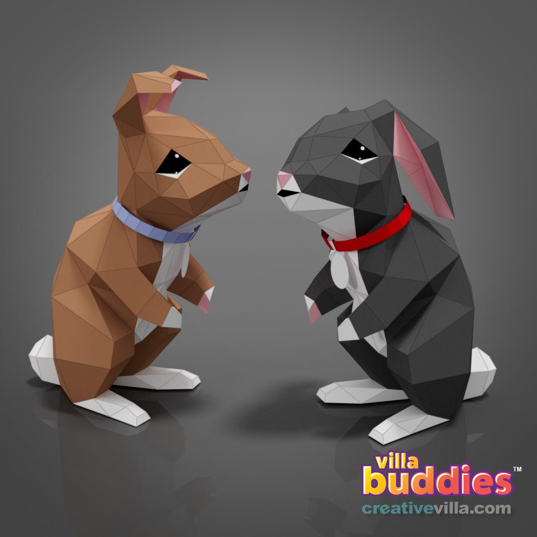 Villa Buddies - Bunny - DIY Low Poly Paper Model Template, Paper Craft