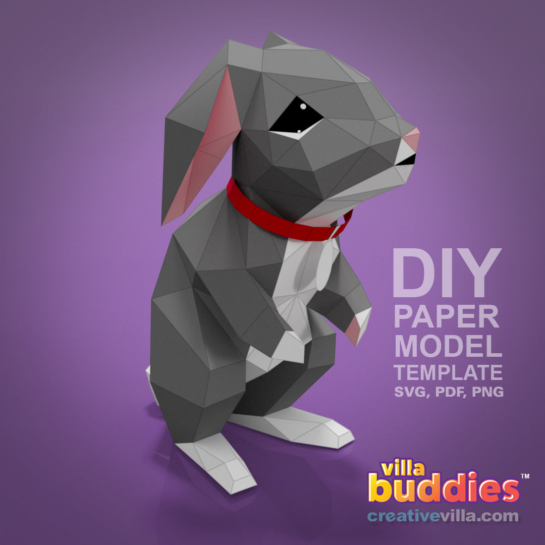 Villa Buddies - Bunny - DIY Low Poly Paper Model Template, Paper Craft
