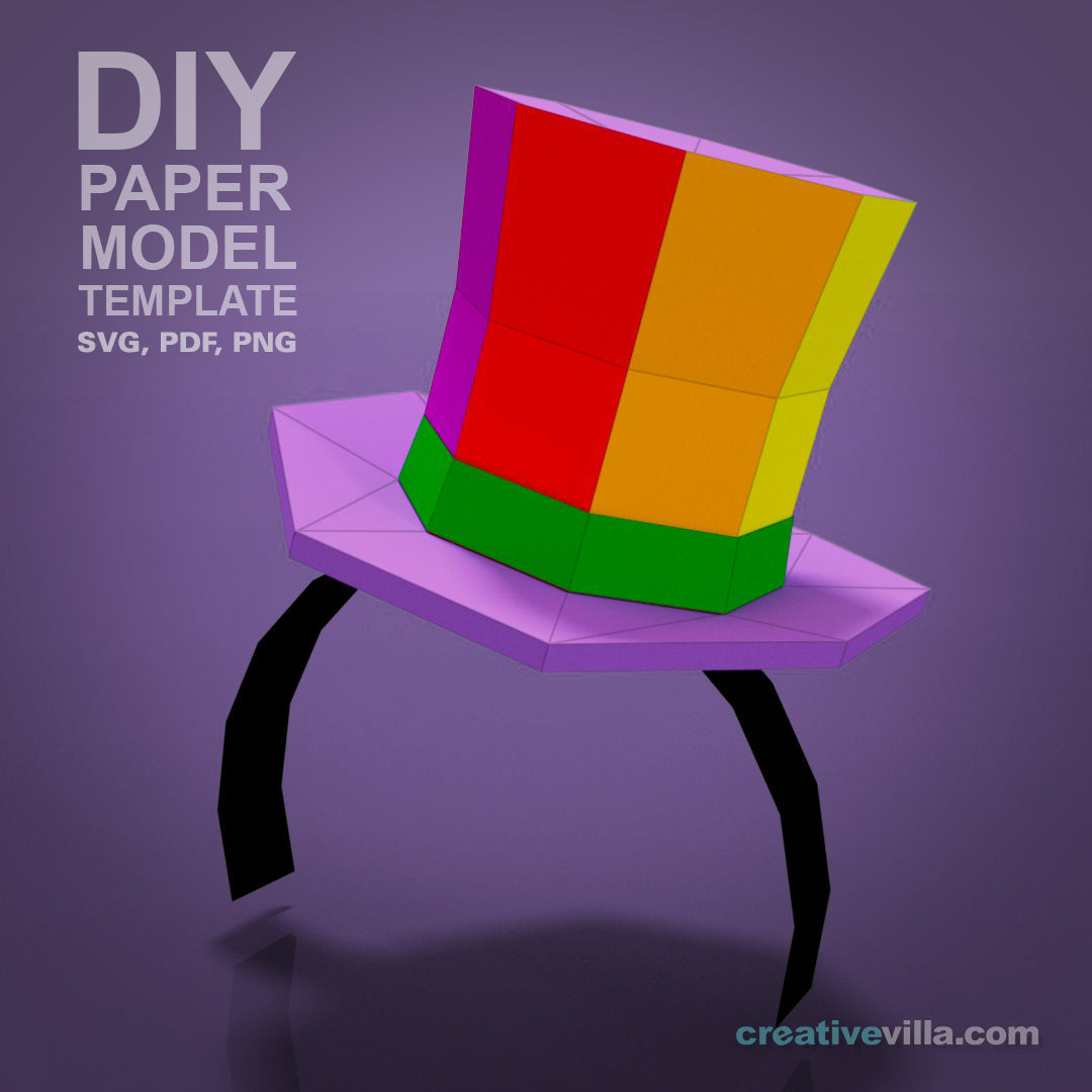 Mini Top Hat Head Bands - DIY Low Poly Paper Model Template, Paper Craft