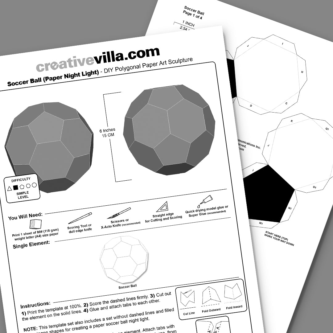 Soccer Ball (Optional Night Light) DIY Low Poly Paper Model Template, Paper Craft