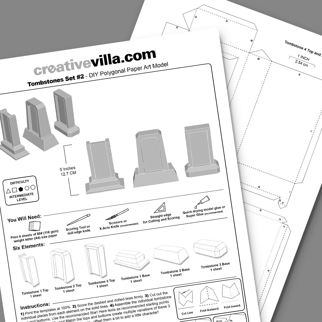 Tombstones Set 2 DIY Low Poly Paper Model Template, Paper Craft