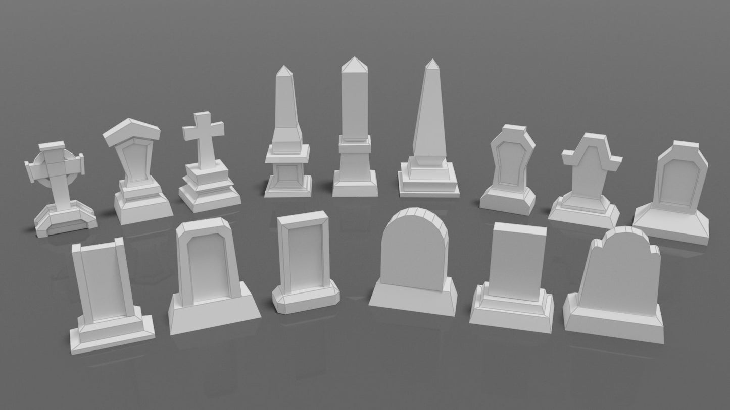 Tombstones Collection DIY Low Poly Paper Model Template, Paper Craft