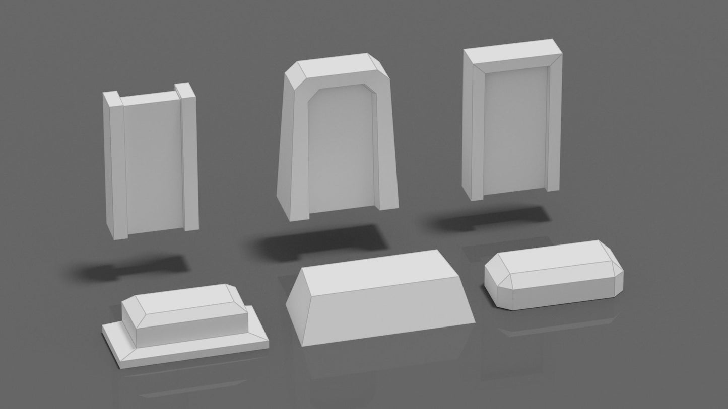 Tombstones Set 2 DIY Low Poly Paper Model Template, Paper Craft