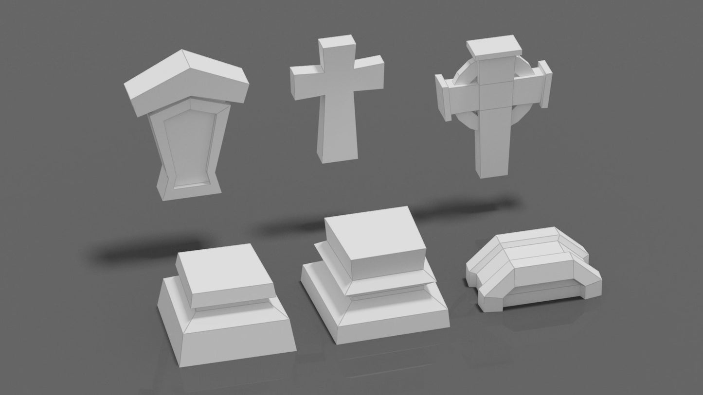 Tombstones Set 3 DIY Low Poly Paper Model Template, Paper Craft