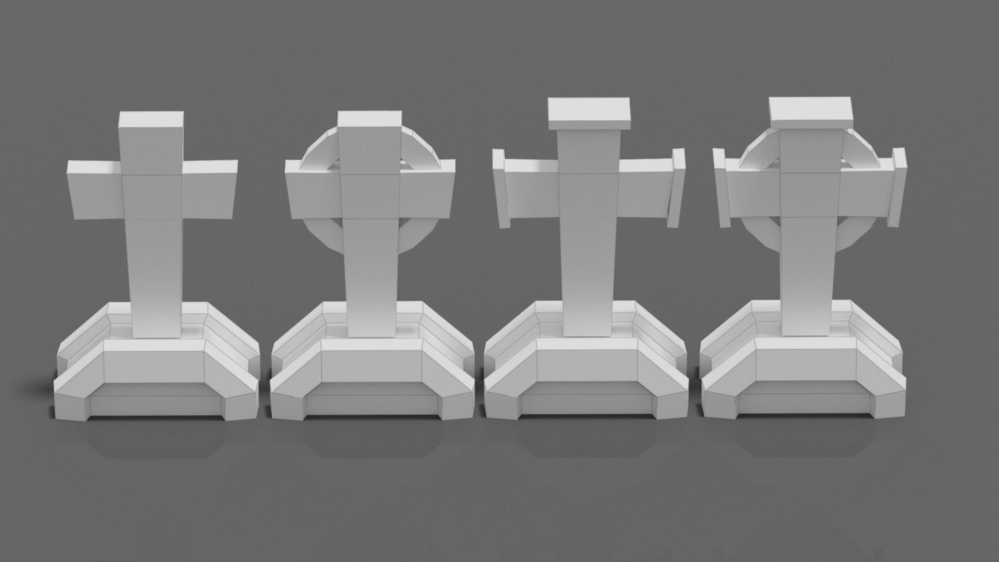 Tombstones Set 3 DIY Low Poly Paper Model Template, Paper Craft