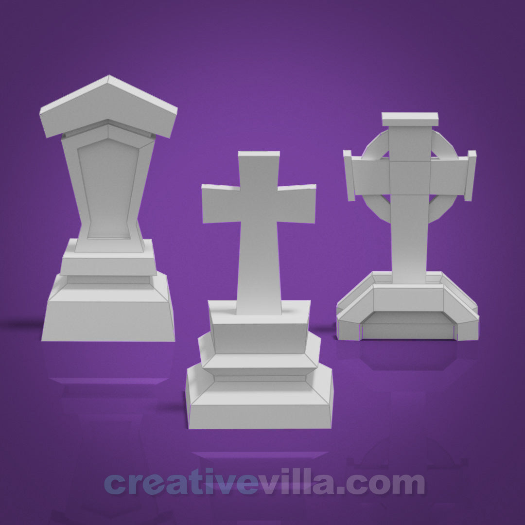 Tombstones Set 3 DIY Low Poly Paper Model Template, Paper Craft