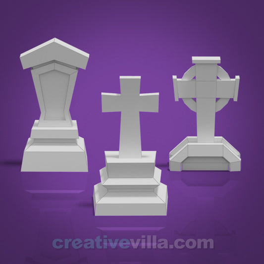 Tombstones Set 3 DIY Low Poly Paper Model Template, Paper Craft