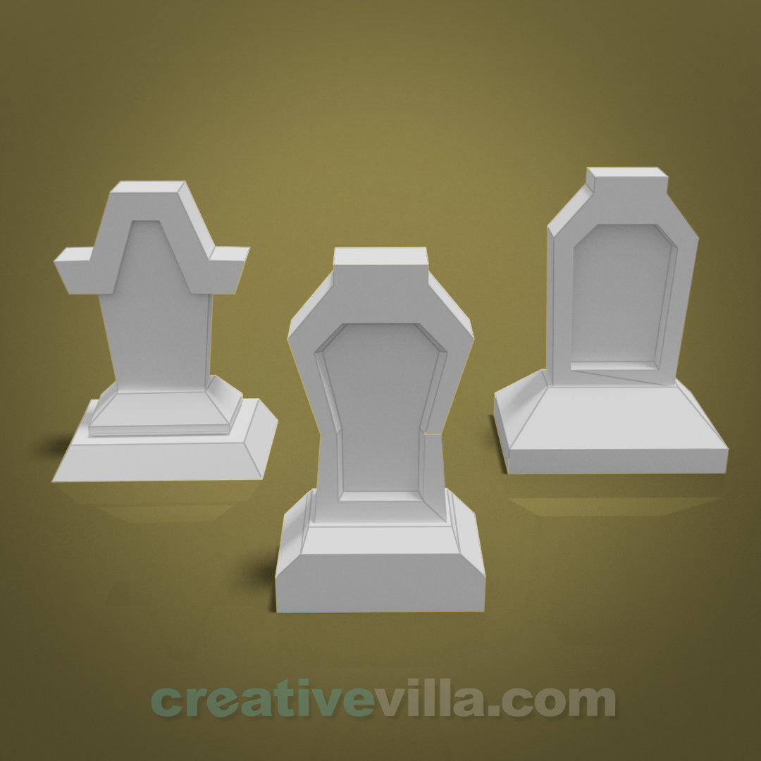 Tombstones Set 4 DIY Low Poly Paper Model Template, Paper Craft