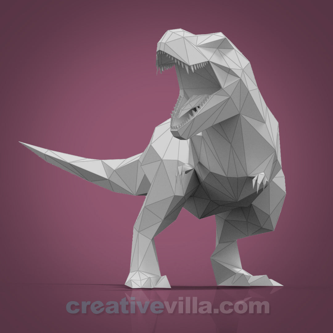 Roaring Trex Dinosaur DIY Low Poly Paper Model Template, Paper Craft, t-rex