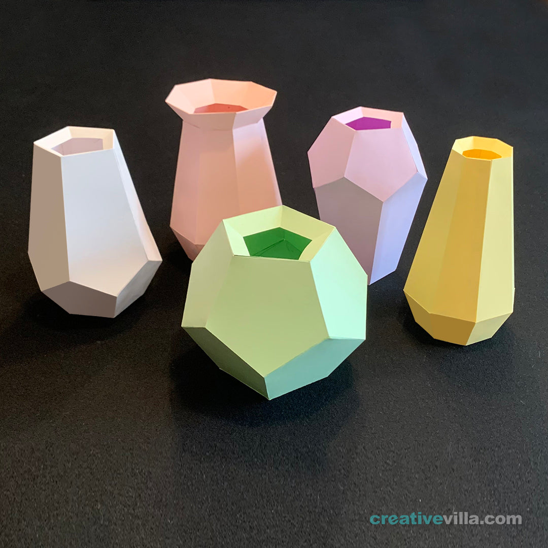 Simple Vases Bundle DIY Low Poly Paper Model Template, Paper Craft