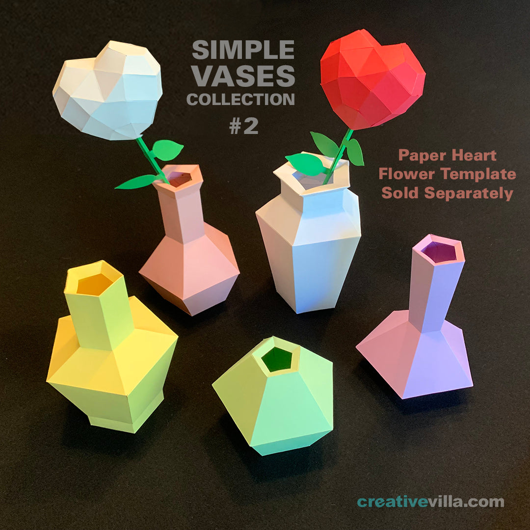 Simple Vases Collection #2 (sets 6-10) DIY Low Poly Paper Model Template, Paper Craft