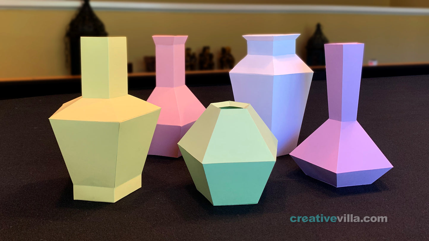 Simple Vases Collection #2 (sets 6-10) DIY Low Poly Paper Model Template, Paper Craft