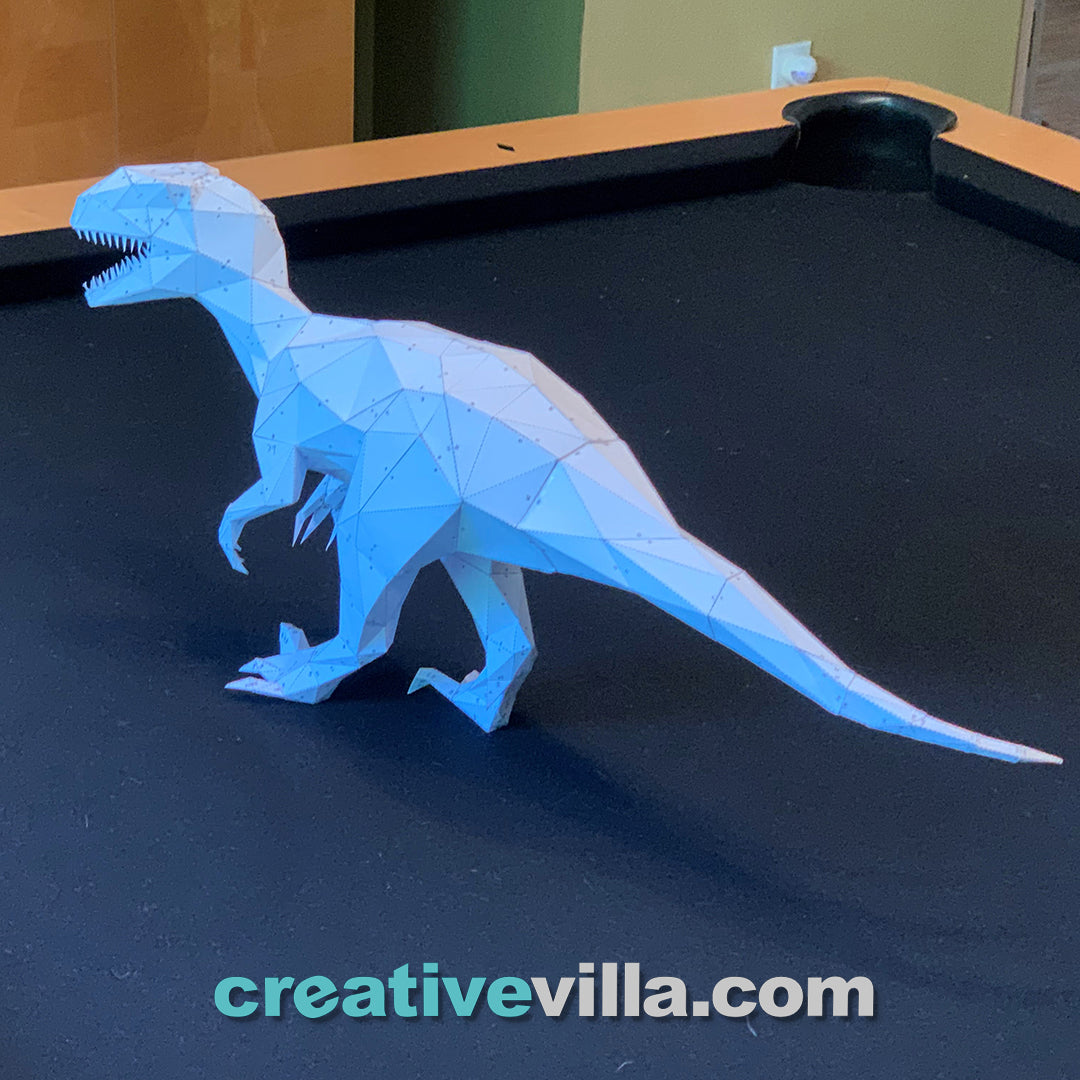 Velociraptor Dinosaur DIY Low Poly Paper Model Template, Paper Craft