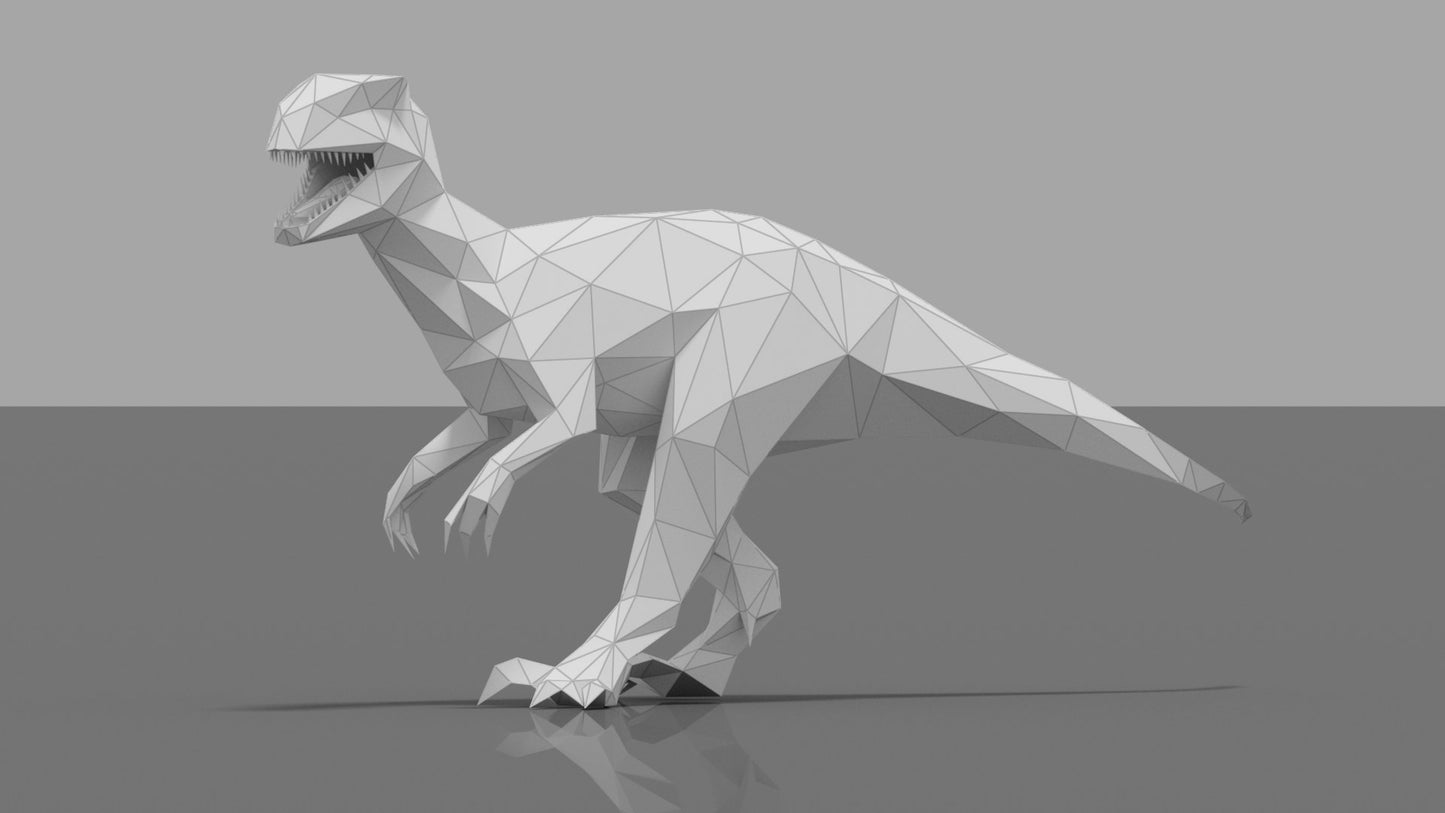 Velociraptor Dinosaur DIY Low Poly Paper Model Template, Paper Craft