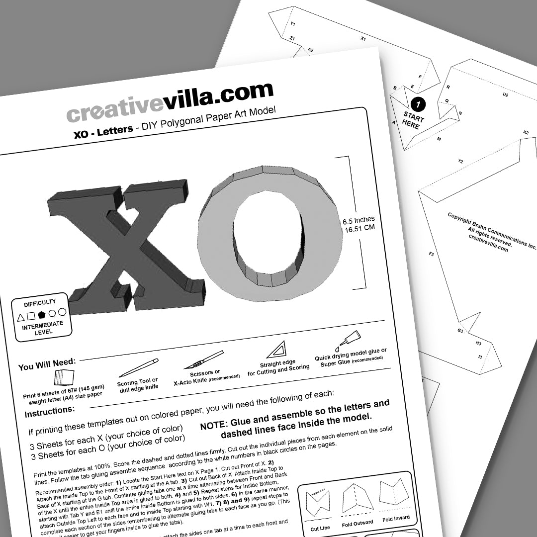 X and O Letters DIY Low Poly Paper Model Template, Paper Craft