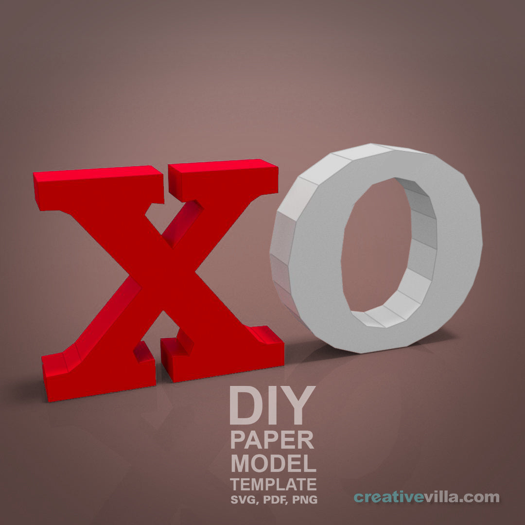 X and O Letters DIY Low Poly Paper Model Template, Paper Craft