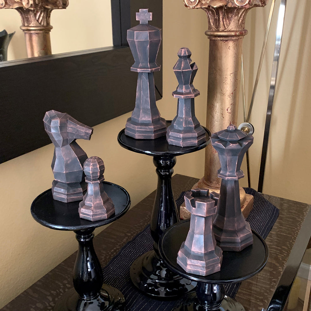 Giant Chess 6 Piece Collection DIY Low Poly Paper Model Template, Paper Craft
